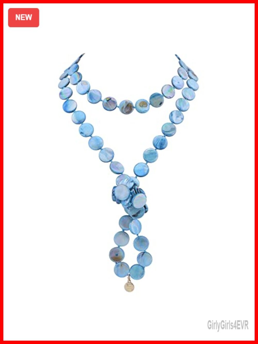 60" Long Natural Mother of Pearl Flat Round Coin Bead Shell Necklace